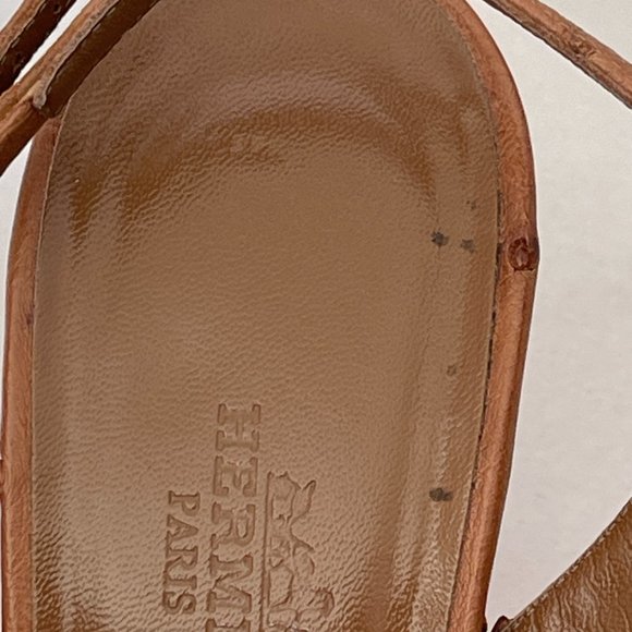 HERMES Ostrich Leather Slingbacks - Tan - Picture 13 of 16